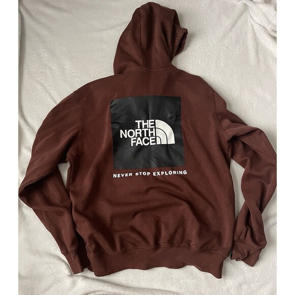 The North Face Hoodie Mens Large Maroon Pullover Logo Fleece Sweatshirt Mens Med - Picture 4 of 4